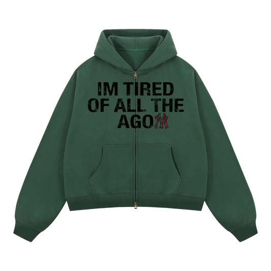 "AgoNY" Cropped Zip-up Hoodie(380GSM)